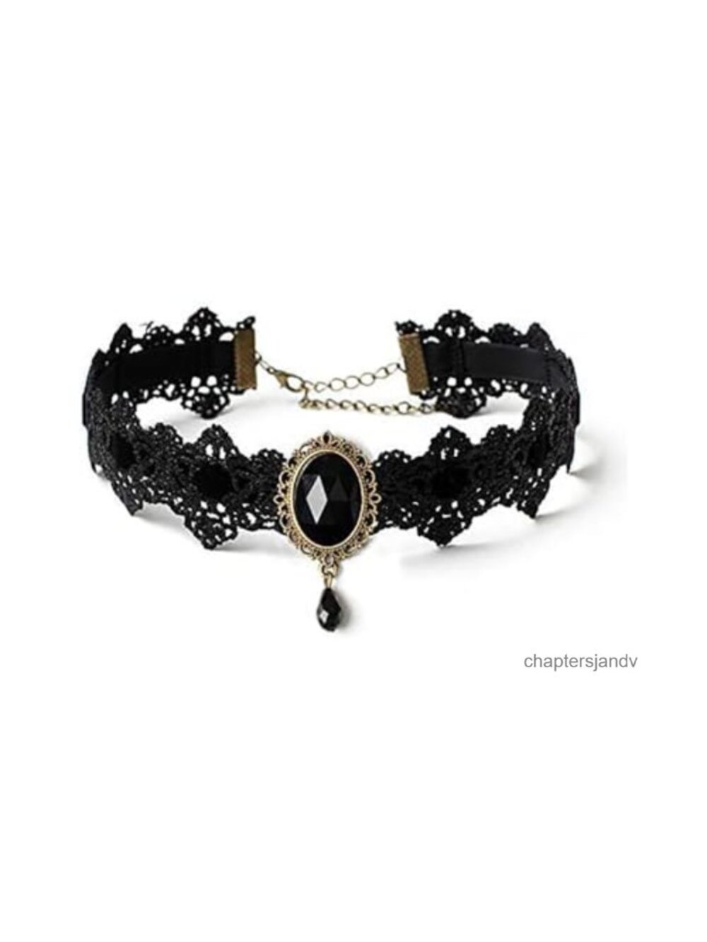 Gothic Lace Choker Necklace Crystal Pendant Adjustable Vampire Witch Costume